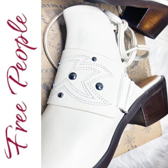 NIB FREE PEOPLE RORY STUDDED COASTAL COWGIRL WESTERN URBAN BOOTIE WHITE, 37.5 - Picture 9 of 14